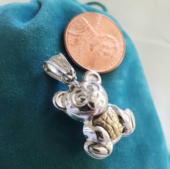 14K 2-Tone Gold Teddy Bear Pendant. - Picture 2 of 6